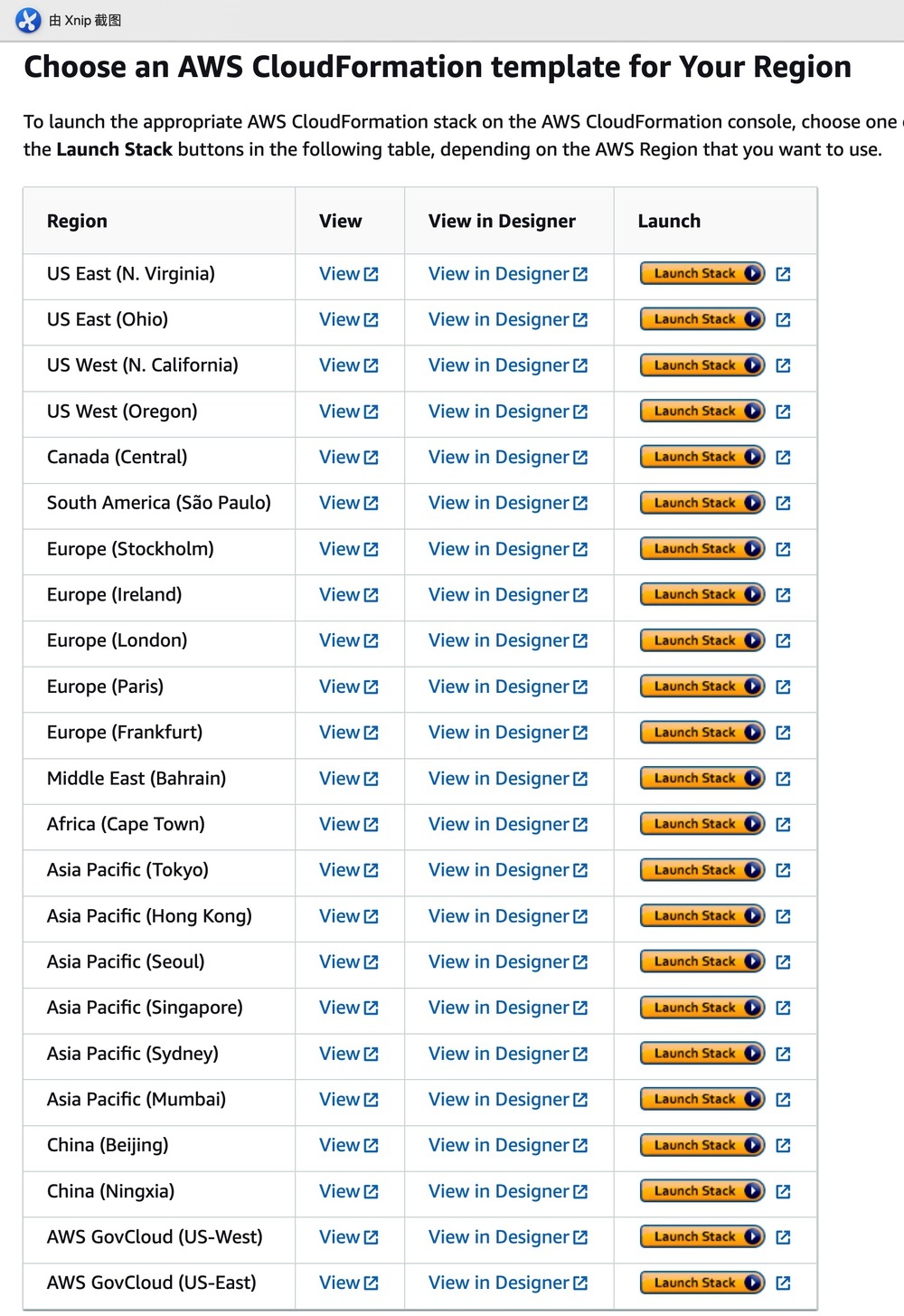 CloudFormation link per region