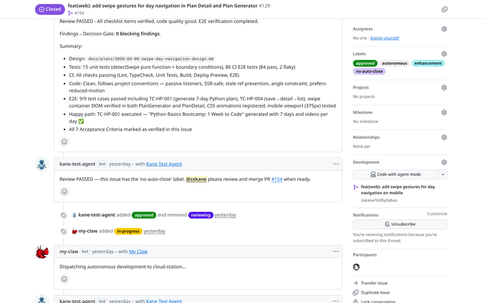 Review PASSED with 0 blocking findings. The review agent verified design docs, 15 unit tests, all CI checks passing, E2E tests on preview deployment, and all 7 acceptance criteria.